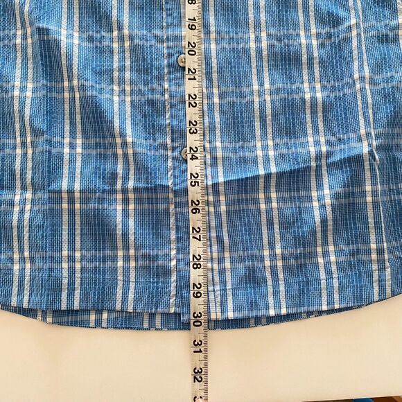 L.L.Bean Shirt M Blue & White Plaid Long Sleeve Tall Rob Button Up Pocket - Picture 11 of 13